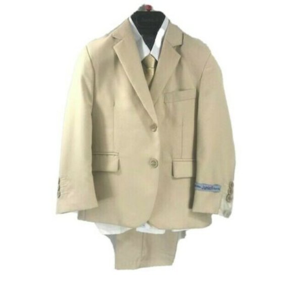 Art Hoffman Boys Suit 5 Piece Sand with White Shirt and Sand Pants Size 4